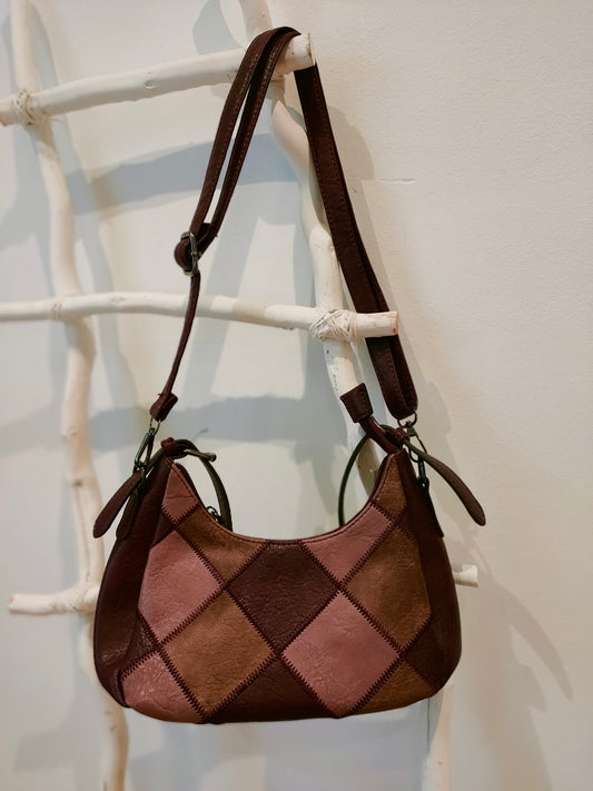 Bolso vintage de hombro rombos granates
